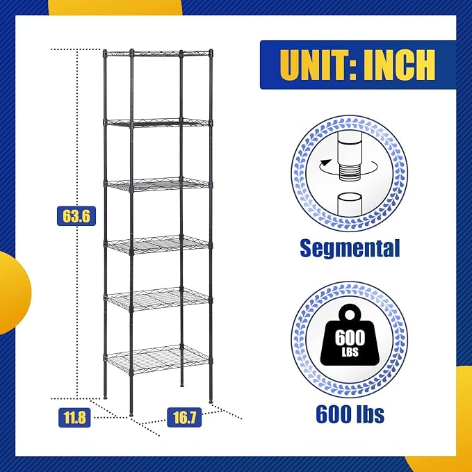 Meet perfect 6-Tier Wire Shelving Unit, 600 lbs Capacity Heavy Duty Metal - Image 3