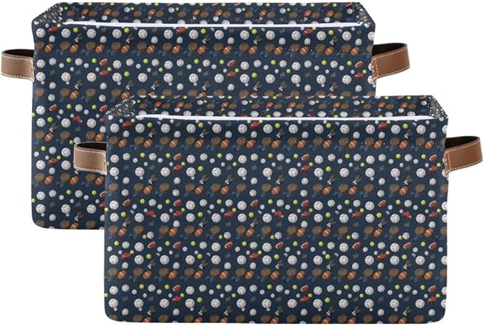 Rectangular Storage Bins Box Cartoon Sports Balls Gloves Pattern Foldable Shelf by Unknown
