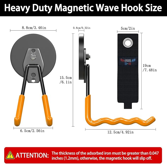 3-H Hook Magnets Heavy Duty 2 Large, 2 Small, J Shape Strong Magnetic Hooks - Image 2