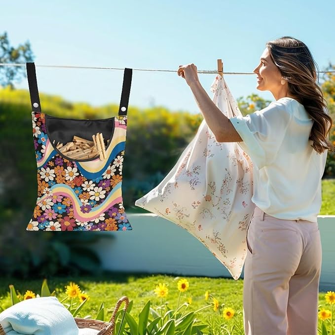 Floral Clothespin Storage Organizer to Hang on Line Clothes Pin Hanging Bag - Image 2