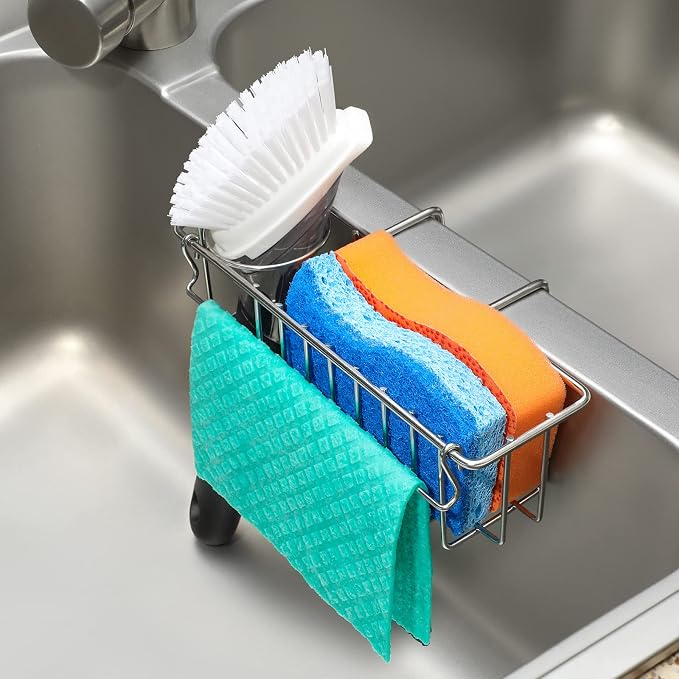 3-in-1 Sponge Holder for Kitchen Sink, Movable Sponge Holder + Brush Holder + by AOZITA