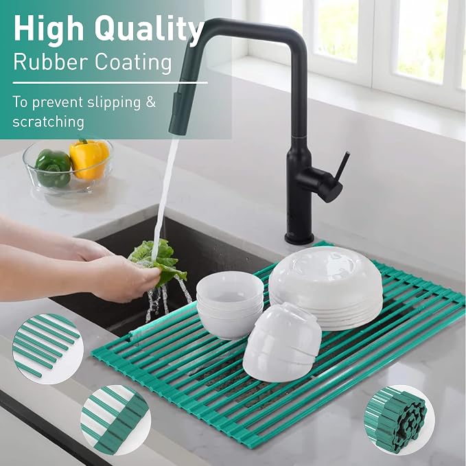 Bellemain Dish Rack Over Sink, Roll Up Dish Drying Rack | Silicone & Stainless - Image 4
