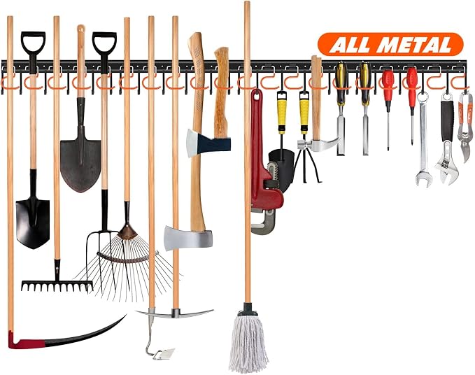 68'' All Metal Garden Tool Organizer Adjustable Garage Tool Organizer Wall by TVKB-FB
