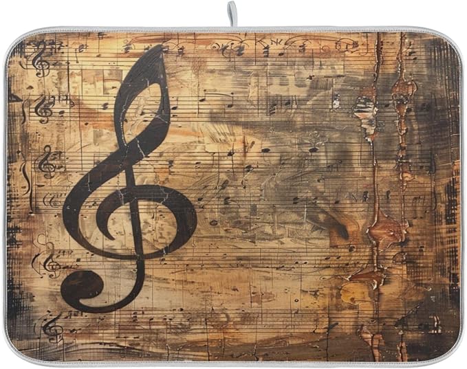 Stylish Music Score Notes Absorbent Dish Drying Mat, 16 x 18 Inch Microfiber by Unknown