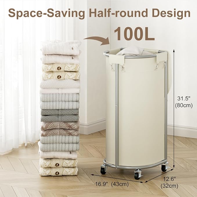 Chrislley Laundry Hamper with Wheels and Lid, 100L Rolling Laundry Basket - Image 3