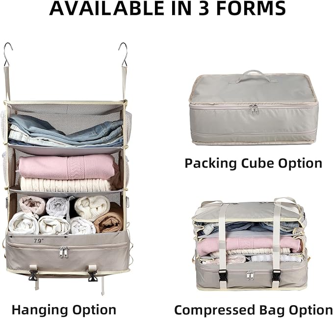 Bukere Hanging Packing Cube for Travel, Portable Shelves Organizer Bag for - Image 4
