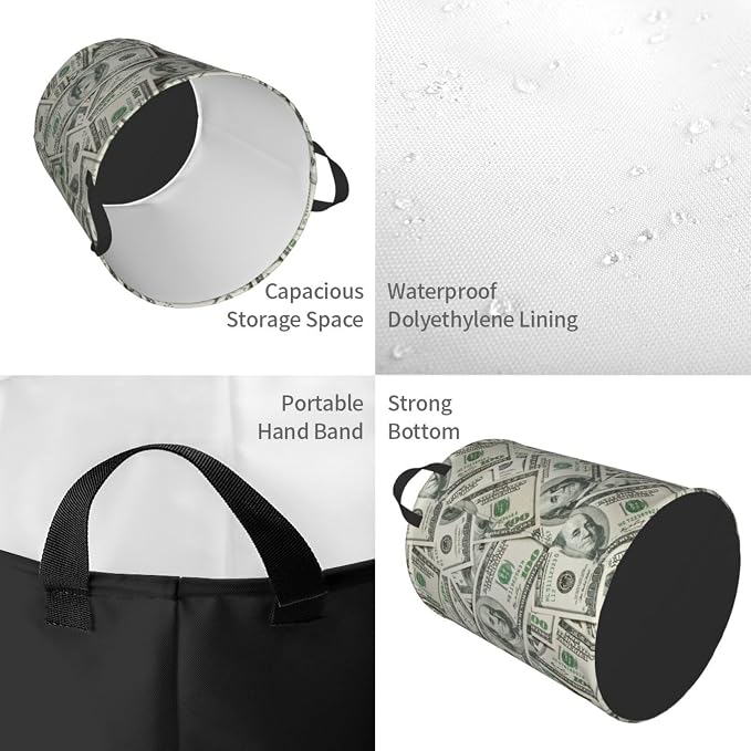 Funny Hundred Dollars Money Bills Laundry Hamper Bag - Image 3