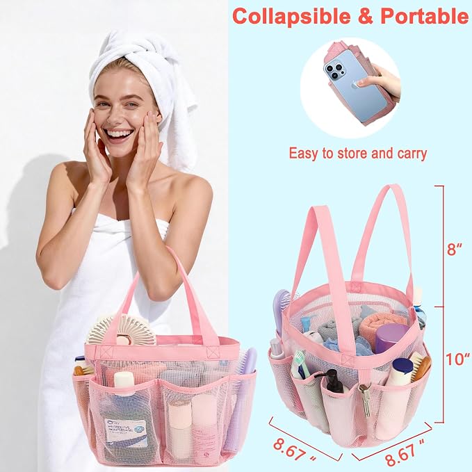 Mesh Shower Caddy Portable for College Dorm Room Essentials, 8-Pocket Large - Image 2