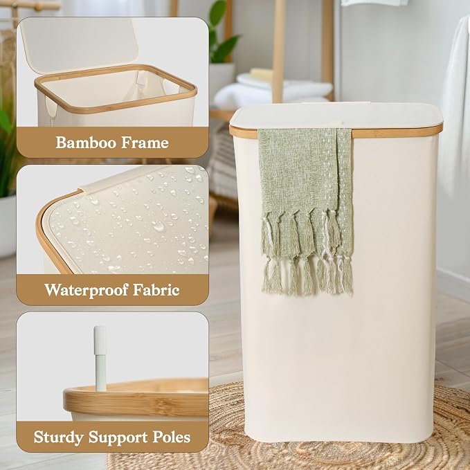 Laundry Basket with Lid, 75L Slim Laundry Hamper with Removable Bag, Travel - Image 6