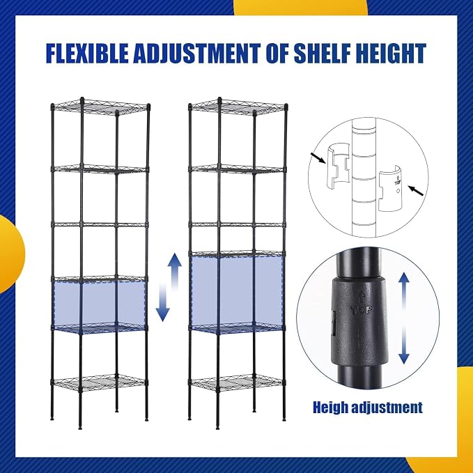 Meet perfect 5-Tier Metal Storage Shelving Unit, 47.6" H x 16.7" W x 11.8" D - Image 5