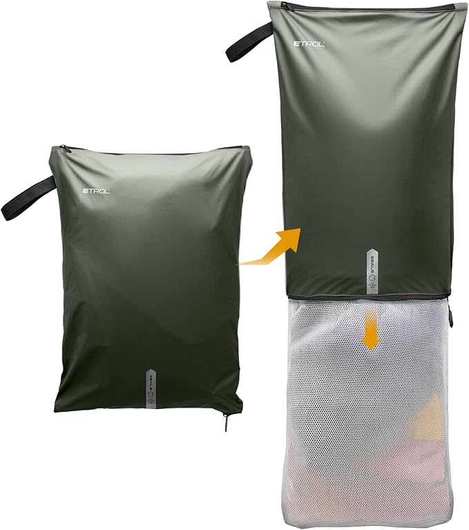 Mesh Laundry Bag for Travel, and Camping – Large Washable Zippered Dirty by ETROL-US