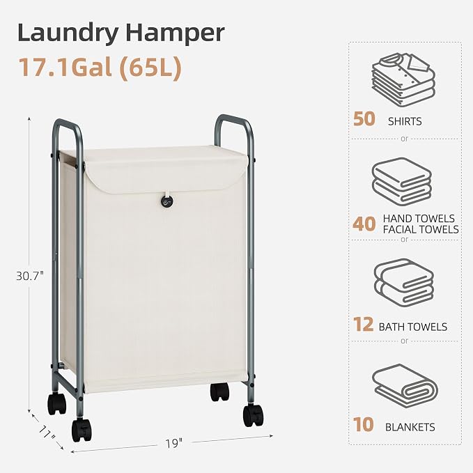 STORAGE MANIAC Rolling Laundry Hamper, Laundry Basket - Image 3