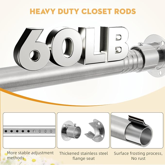 1.3 Inch Diameter Closet Rods for Hanging Clothes 17-64 Inch Adjustable - Image 4