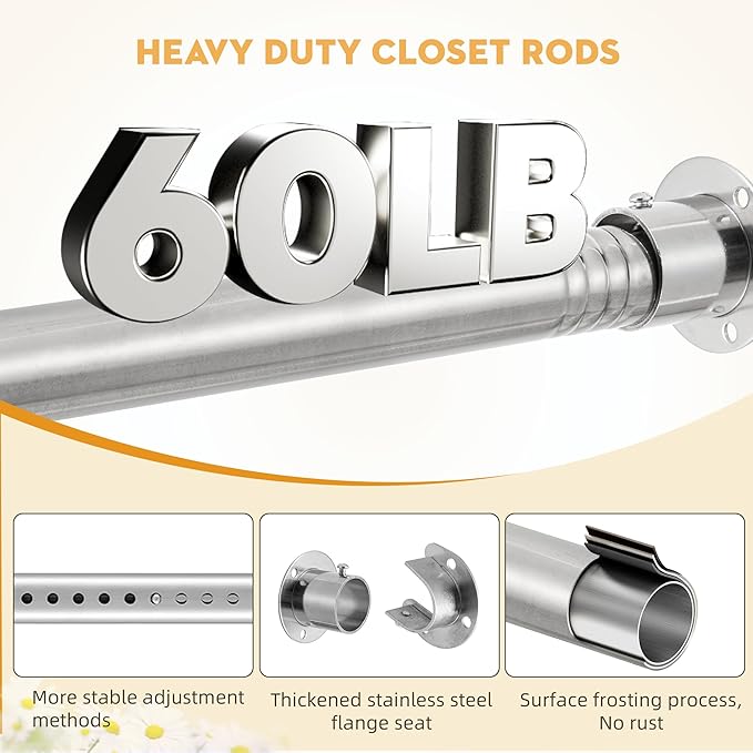 1.3 Inch Diameter Closet Rods for Hanging Clothes 17-100 Inch Adjustable - Image 4