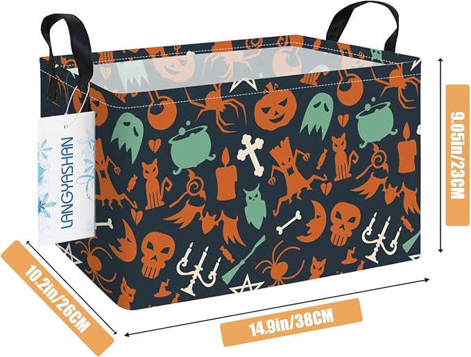 LANGYASHAN Rectangular Halloween Ghost Storage Bin Collapse Canvas Fabric - Image 2