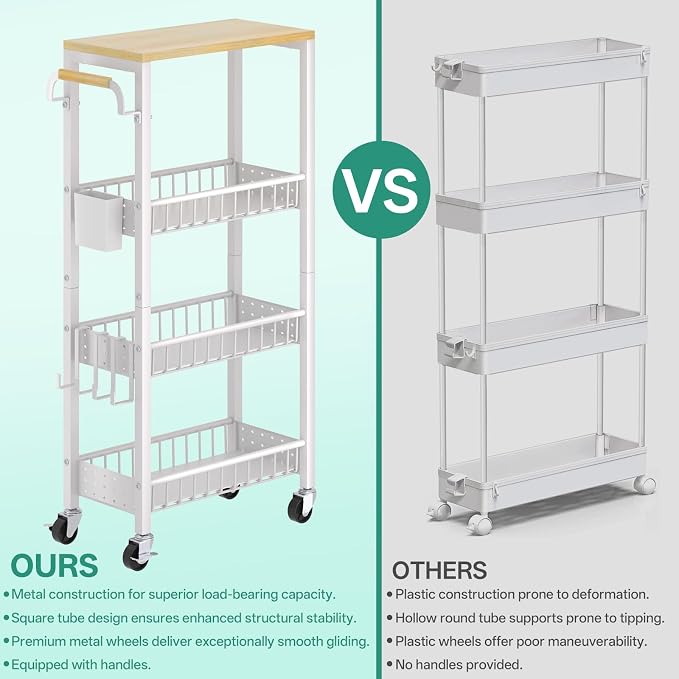 Laundry Room Organization Cart, 4 Tier Slim Rolling Cart - Image 5