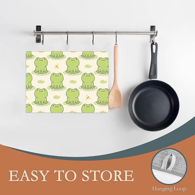 Cute Green Frog Dish Drying Mats 18x24 Inch, Dish Pad Drying Rack Mat - Image 3