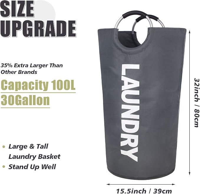Twira 100L Large Laundry Basket, Laundry Hamper Stands Up Well, Laundry Bag - Image 2