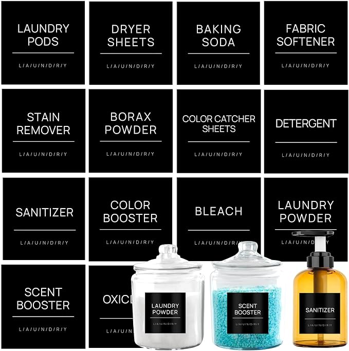 Laundry Labels for Jars, Removable Waterproof Labels for Laundry Containers by HVSWLY