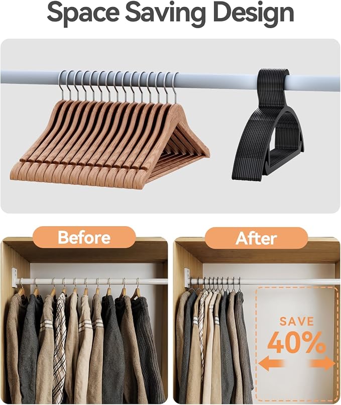 30 Pack Clothes Hangers, Non Slip Heavy Duty Plastic Hangers, Space Saving - Image 3