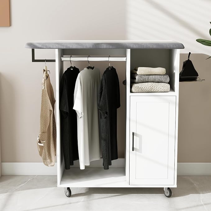 Rolling Ironing Board with Storage, Ironing Cart with Iron Holder and Coat - Image 3