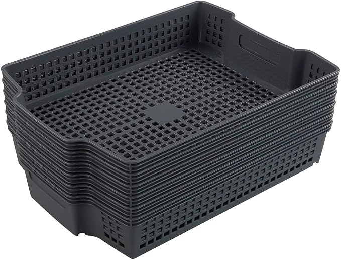 Gray Plastic Stackable Paper Storage Basket Tray, 6 Packs - Image 7