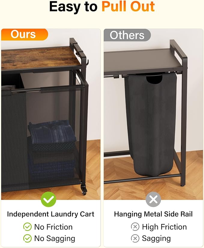 Laundry Hamper Sorter 2 Section 103L: Rolling Laundry Basket Organizer - Image 5