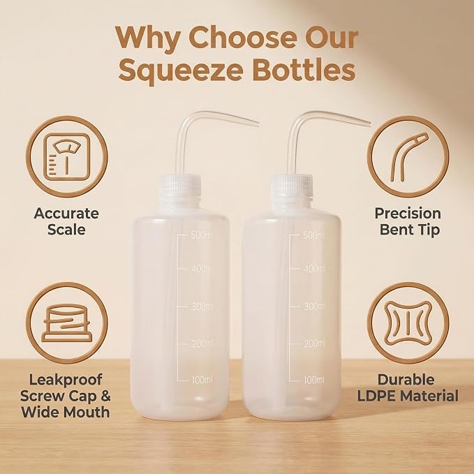 2Pcs 500ml/17.6oz White Translucent Plastic Graduated Squeeze Washing Bottles - Image 3