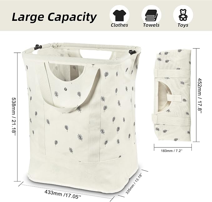 JOMOLA Collapsible Laundry Hamper 70L Large Foldable Laundry Basket Canvas - Image 2