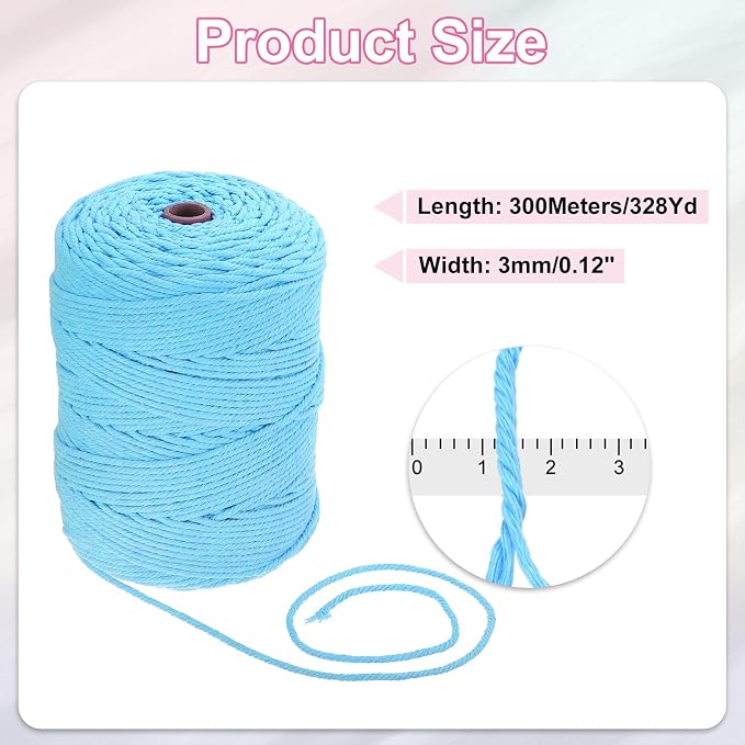 HARFINGTON Natural Macrame Cord 3mm x 328 Yards 4 Strand Twisted Cotton Macrame - Image 2