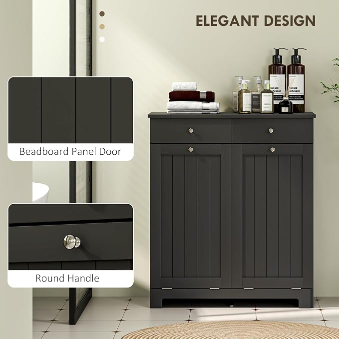 HOMCOM Laundry Cabinet with 2 Removable Baskets, Tilt Out Laundry Hamper with 2 - Image 7