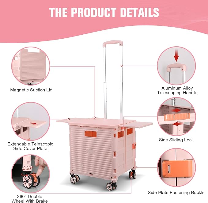 FELICON SELORSS Folding Utility Cart Portable Rolling Crate Handcart - Image 3