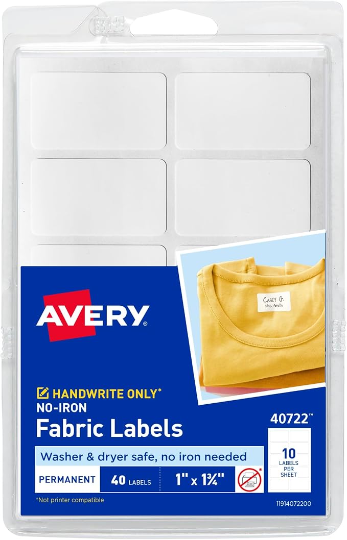 Avery No-Iron Fabric Labels, Washer and Dryer-Safe Waterproof Labels, by Avery