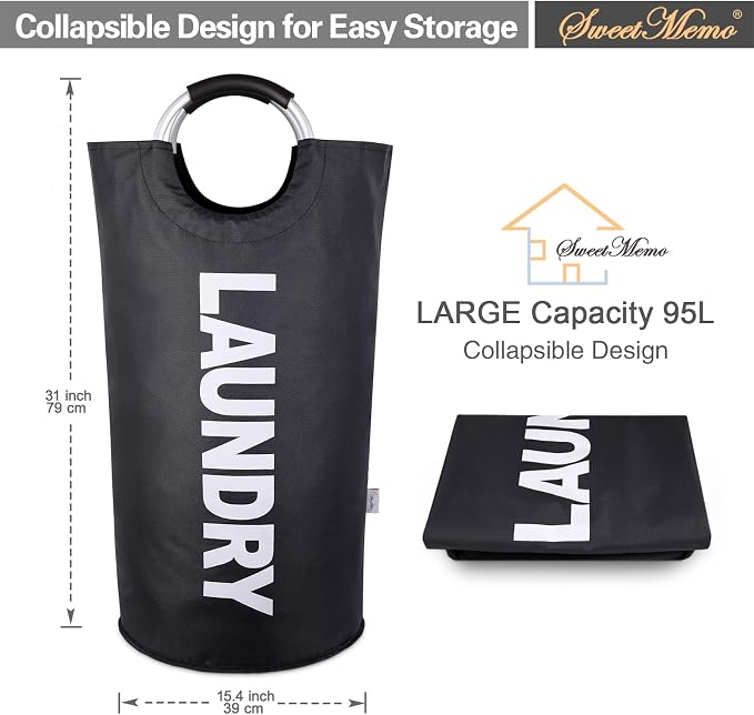 Laundry Basket 2 Pack Collapsible, Freestanding Clothes Hamper Bag - Image 2