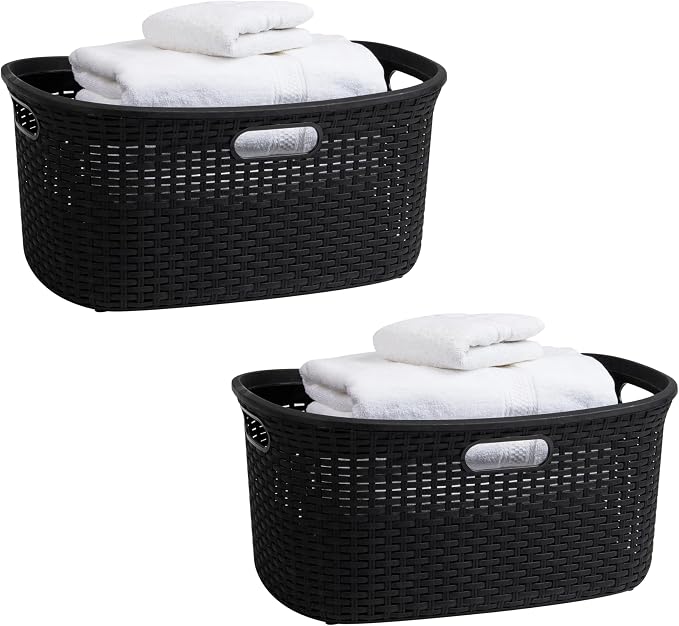 Mind Reader 40L Laundry Basket, Clothes Hamper, Premium Wicker Design by MindReader