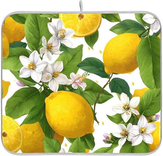 Yellow Lemon and White Flower Dish Drying Mat Super Absorbent Drying Mat 18x24 - Image 8