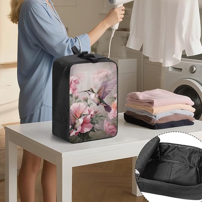 Steamer Carrying Case Pink Hummingbird Lightweight Zippered Organizer - Image 3