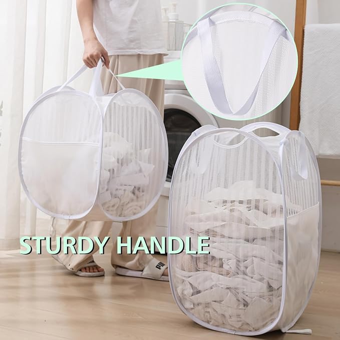 Solidly Handy Laundry Mesh Popup Hamper, Foldable Lightweight Pop up Basket - Image 4