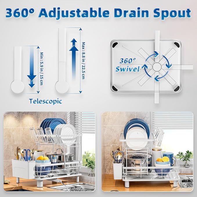 2 Tiers Dish Drying Rack, Space-Saving Dish Racks - Image 3