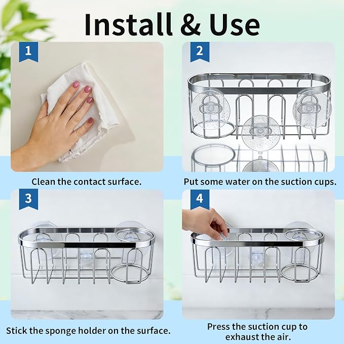 Yazoni 2-in-1 Sponge Holder for Kitchen Sink, Sink Caddy Kitchen Sink Organizer - Image 4