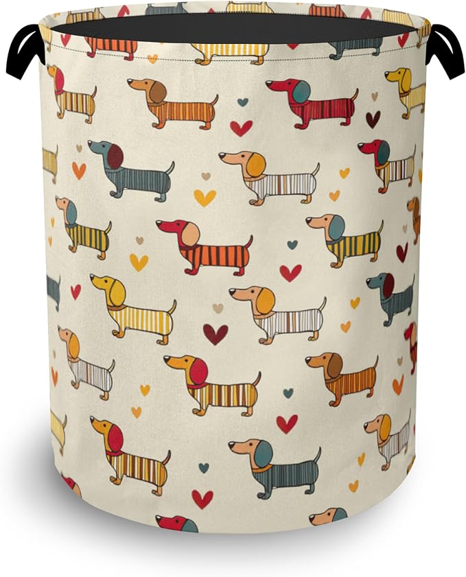 Cute Dachshund Dog Laundry Basket, Foldable by Unknown