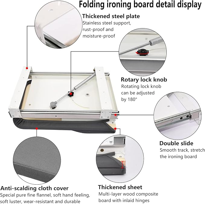 AKOZLIN Retractable Pull Out Ironing Board Closet Sliding Out Swivel Iron Board - Image 6
