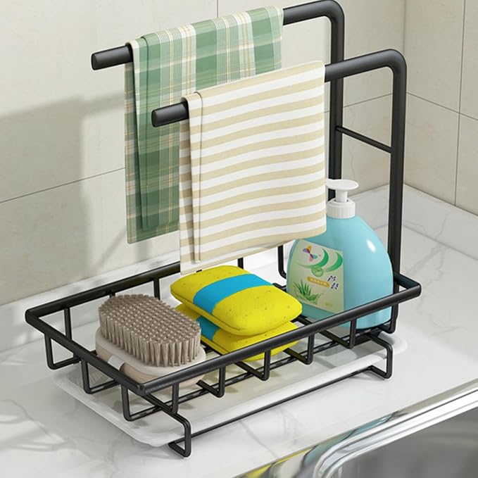 Veemoon Kitchen Dishcloth Rack and Sponge Holder Black Over Sink Draining - Image 7