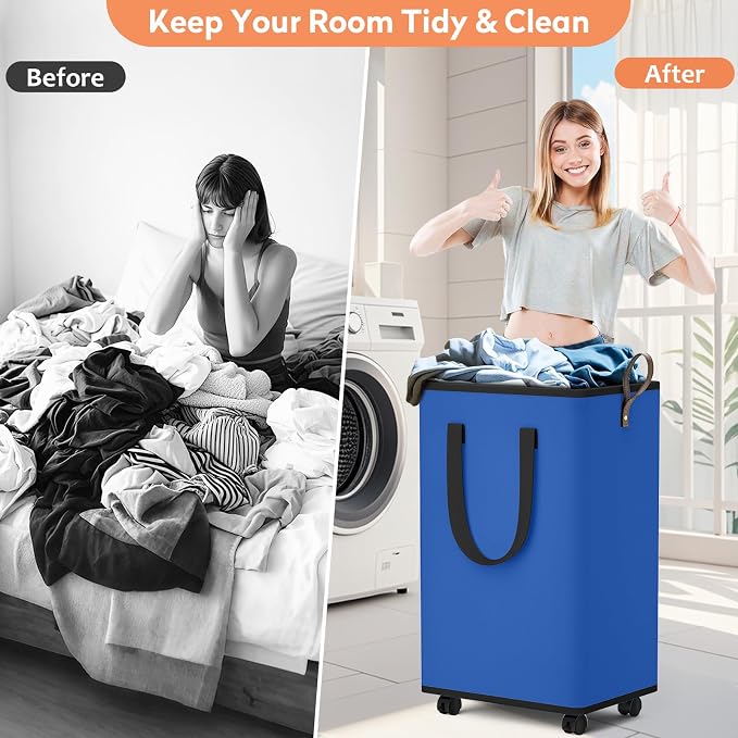 Laundry Basket with Wheels, Collapsible Laundry Baskets, Laundry Hamper with - Image 4