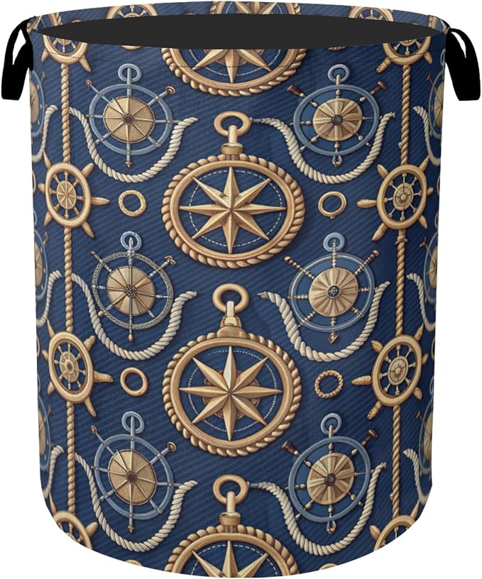 Navy Blue Sailor Anchor Laundry Basket by Gearsly