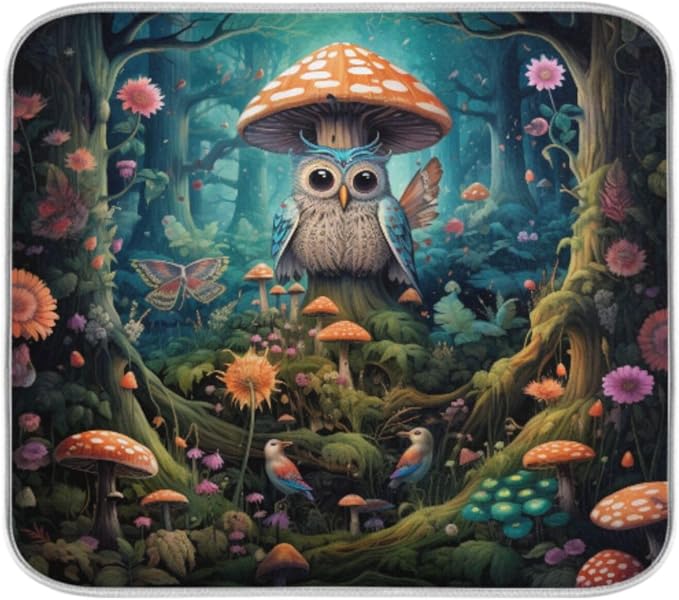 Beautiful Fairy Forest Owl Mushroom Flowers Butterfly Microfiber Dish Drying - Image 2
