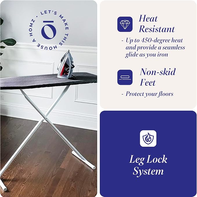 Homz T-Leg Clothes Ironing Board, Portable Compact Foldable Standard Size - Image 3