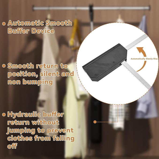Pull Down Closet Rod- 26 Inch Closet Valet Rod Heavy-Duty Wall/Back Mounted - Image 5