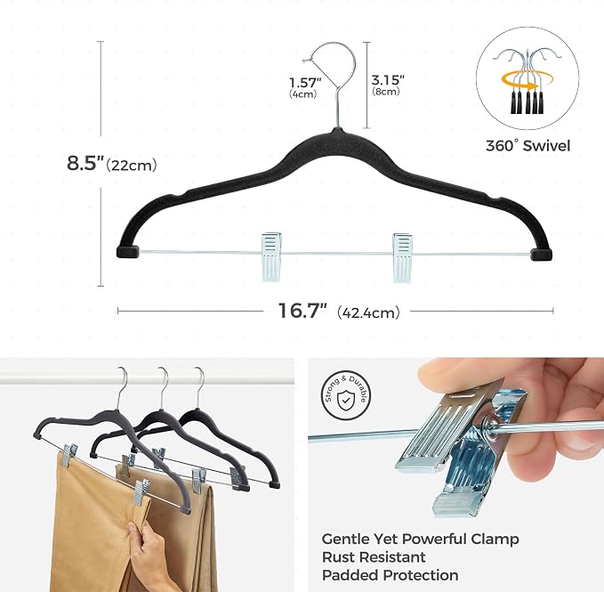HOUSE DAY Velvet Hangers with Adjustable Clips 10 Pack, Non-Slip Suit Organizer - Image 2