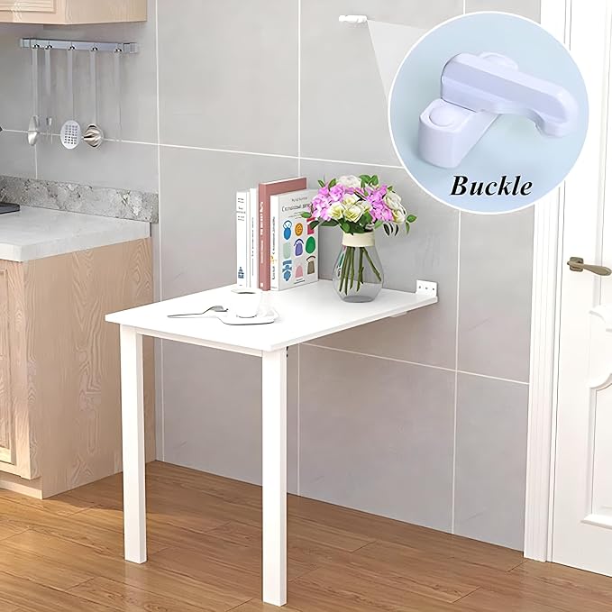 Wall Mounted Folding Table, Flip-up Dining Table Wood Drop-Leaf Desk - Image 4